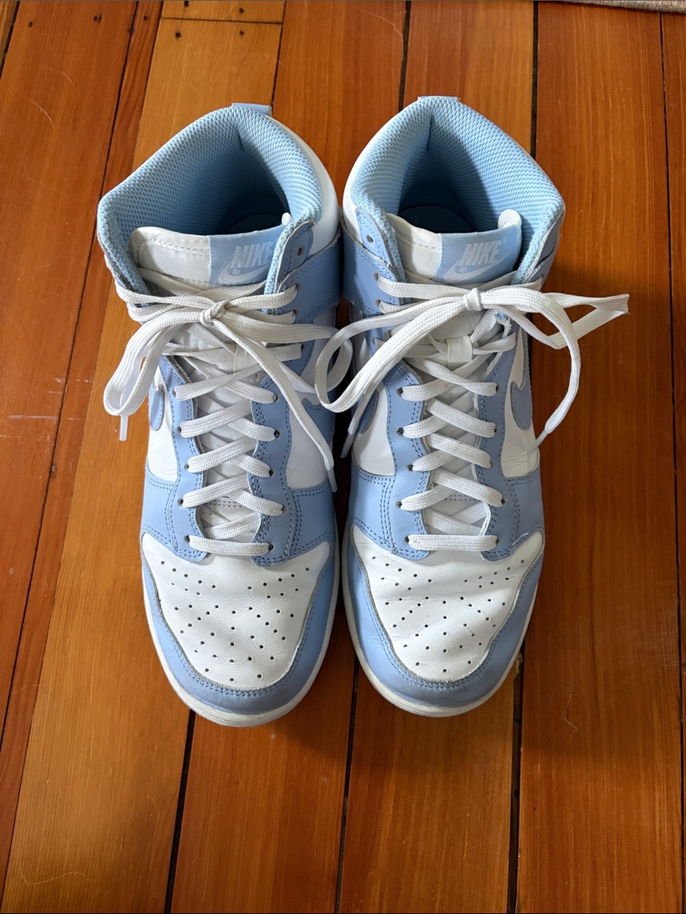 Nike High-Top Dunks Sneakers in Sky Blue and White